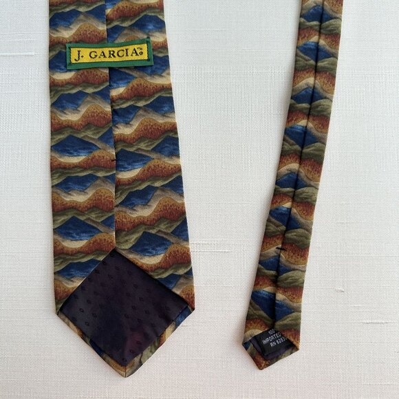 Jerry Garcia Silk Tie, 1990s Abstract Art Print Blue Brown Necktie, 100% Silk - Picture 6 of 9